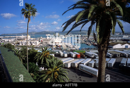 AFRICA MOROCCO TANGIER View of the port of Tangier with boats ships ferries and the coast of Spain across the Strait of G Stock Photo