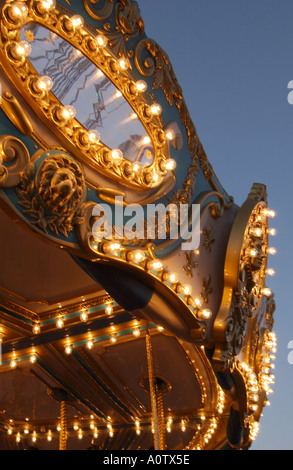 Lights and mirrors on carousel at dusk New Mexico State Fair, Albuquerque, New Mexico, USA, North America Stock Photo