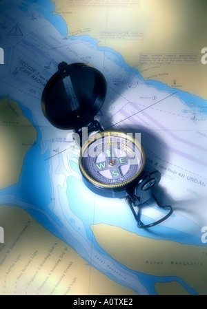 Compass sea chart Kompass Seekarte Lunette Stock Photo