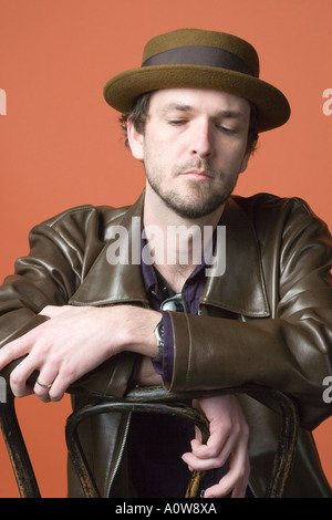 Portrait of a man in a leather jacket Stock Photo