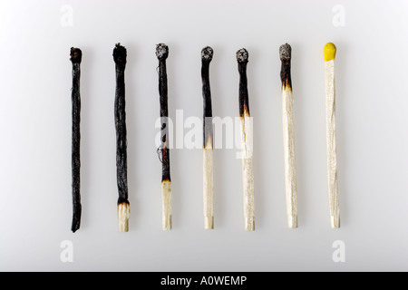 Burnt Matches in a Row Stock Photo