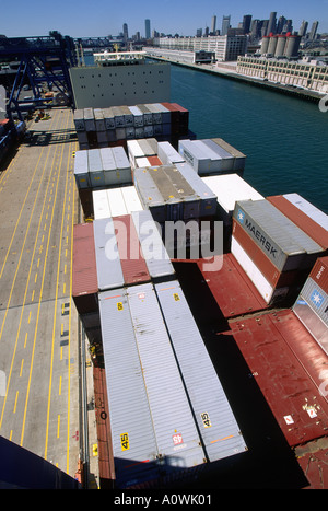 Container ship in port in Boston Stock Photo
