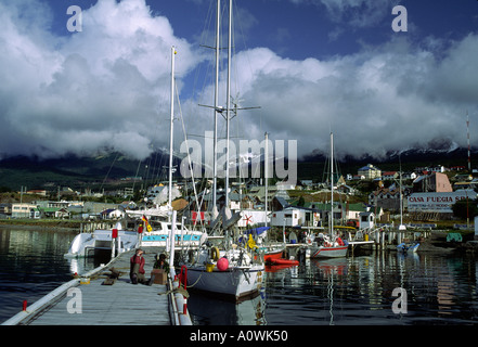 Sailboats in port Ushuaia Argentina on the Beagle Channel on Tierra del Fuego Patagonia Stock Photo