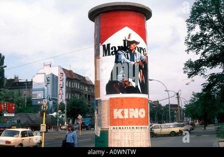 (G.D.R.) Berlin Germany, Outdoor Advertising Poster on Street Kiosk 'Marlboro Cigarettes Poster' Tobacco, international advertising, 1990 Stock Photo