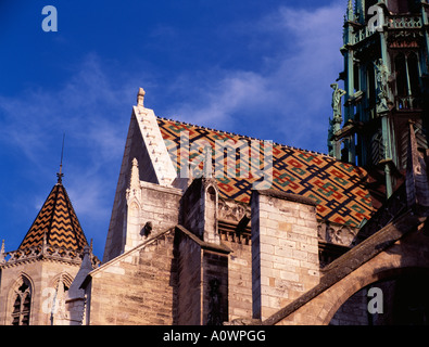 Burgundian glazed roof tiles of Cathedral St Benigne Dijon Burgundy France Stock Photo