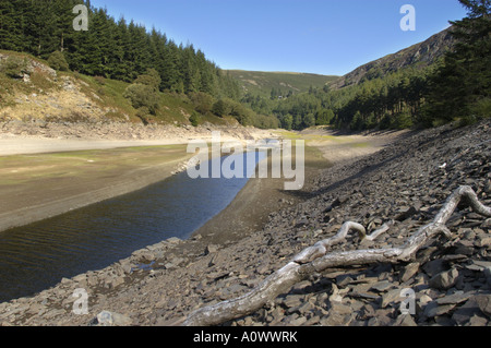 Extreme low water Garreg ddu reservoir from which Birmingham gets its drinking water in the Elan Valley Mid Wales UK 2004 Stock Photo