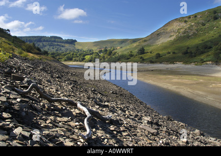 Extreme low water Garreg ddu reservoir from which Birmingham gets its drinking water in the Elan Valley Mid Wales UK Stock Photo