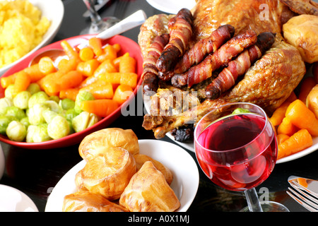 Traditional Authentic Roast Turkey Celebration Christmas Dinner With No People Stock Photo