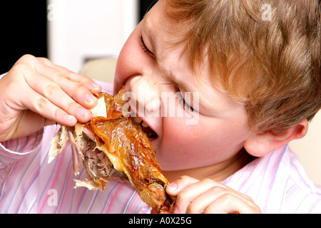 Young Boy Eating Turkey Drumstick Model Released Stock Photo