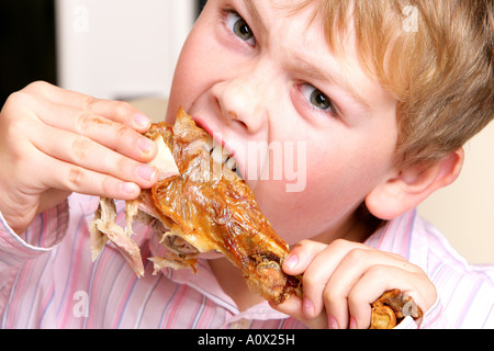 Young Boy Eating Turkey Drumstick Model Released Stock Photo