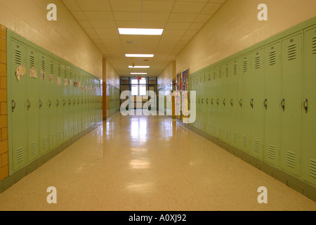 Empty elementary middle school hallway with lockers and cleaning Stock ...