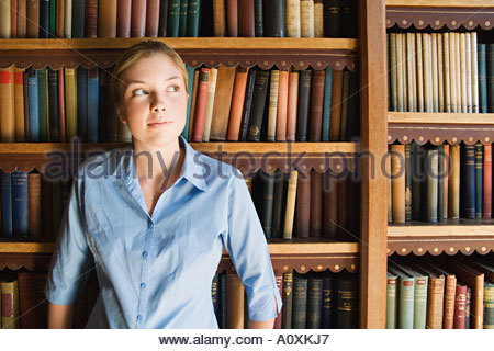 Bookshelf in public library, front view, horizontal Stock Photo ...