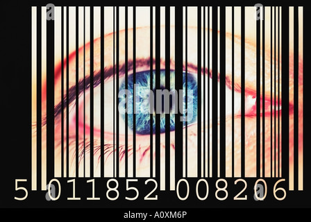 Human Eye Through a Barcode Biometric Concept Close Up Stock Photo