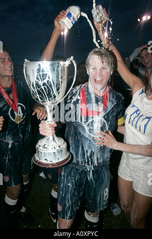 USA team captain Dax Michael McCarty celebrates winning the Elite trophy in Northern Irelands Milk Cup Stock Photo