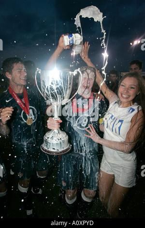 USA team captain Dax Michael McCarty celebrates winning the Elite trophy in Northern Irelands Milk Cup Stock Photo