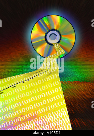 information highway, computer binary numbers and CD Stock Photo