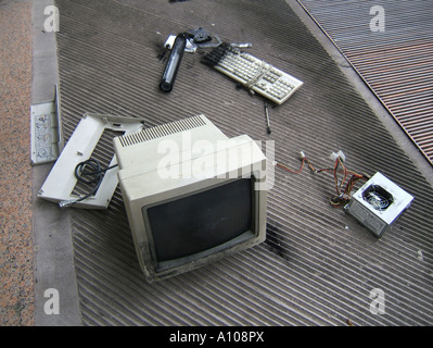 Old computer screen thrown in the trash can bin for recycling Stock ...
