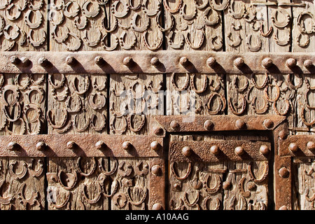 Close-up of horse shoes on a wooden door, Buland Darwaza, Fatehpur Sikri, Agra, Uttar Pradesh, India Stock Photo