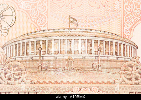 Close-up of picture of the parliament building printed on an Indian fifty rupee banknote Stock Photo