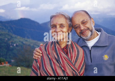 Old couple happy on holiday at Koti hills near Simla Himachal Pradesh India Asia MR#313 Stock Photo