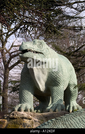 Igunanodon dinosaur model. Crystal Palace Park's prehistoric monster trail, Sydenham, London, England Stock Photo