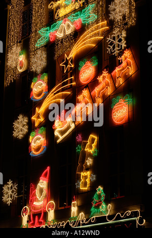 shop front, light decorations for Xmas. Stock Photo