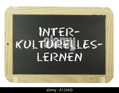 chalkboard with the text Interkulturelles Lernen Stock Photo