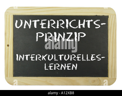 chalkboard with the text Unterrichtsprinzip Interkulturelles Lernen Stock Photo