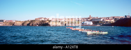 Welly Boot gig race off Newquay Cornwall UK Stock Photo