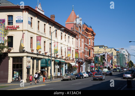 Traffic in shopping street in old part of Victoria Canada Stock Photo