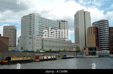 Paddington Basin development and the London Hilton Metropole Hotel on Edgware Road Stock Photo
