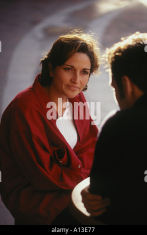 Young couple talk over coffee Stock Photo