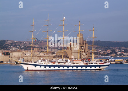 Royal Clipper steel hulled five masted fully rigged barquentine luxury vessel cruise ship owned by Star Clippers visiting Civitavecchia Italian port Stock Photo