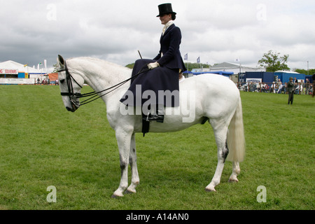 woman riding sidesaddle at Devon County Agricultural show UK Stock Photo