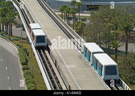 Monorail system transports passengers between main terminal and aircraft boarding area at Tampa International Airport Florida Stock Photo