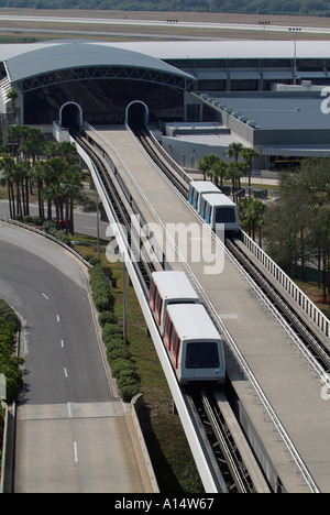 Monorail system transports passengers between main terminal and aircraft boarding area at Tampa International Airport Florida Stock Photo