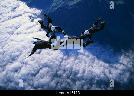 Zebra Freefall Team above the clouds Stock Photo