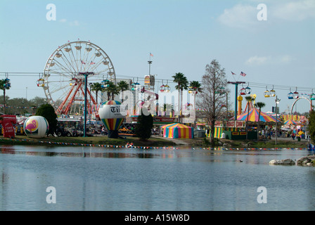 Florida State Fair at Tampa Florida offers entertainment food eating daring rides and fun for families Stock Photo