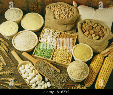 Legumes, cereals and flours still life Stock Photo