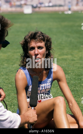 Digital stock image of Mary Decker Slaney running in track meet Stock Photo