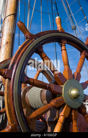 Wheel of 18th century mano' war sailing ship Stock Photo