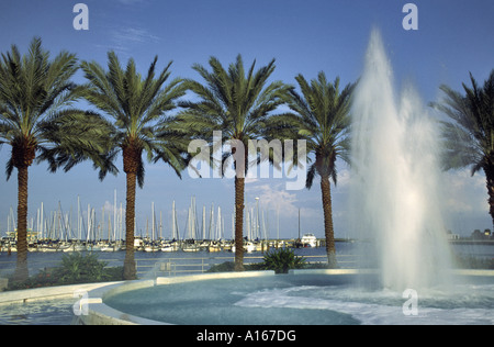 Fountain at Bayfront Center, South Yacht Basin, St Petersburg, Florida, USA Stock Photo