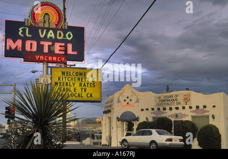 El Vado Motel, neon sign on Route 66, Central Avenue, Albuquerque, New Mexico, USA Stock Photo