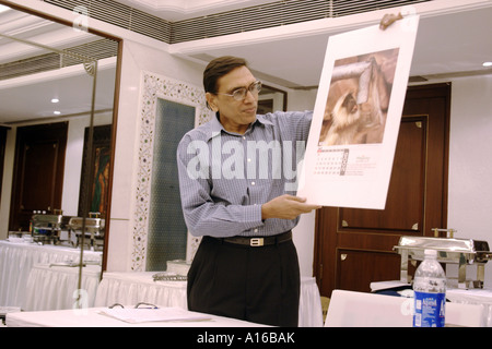 Jagdish Agarwal Founder of Dinodia Photo Library conducting annual photographers meeting in Bombay Mumbai India - model released Stock Photo
