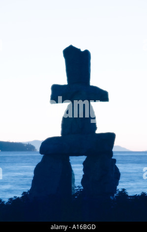 Vancouver British Columbia Canada Inukshuk at English Bay Beach Stock Photo