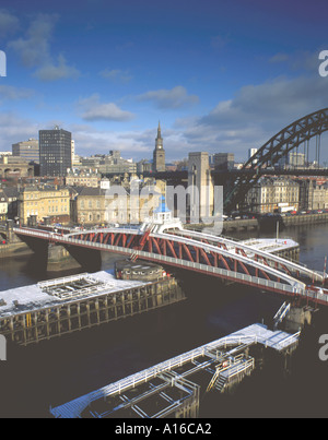 City of Newcastle upon Tyne seen over the River Tyne and Swing Bridge in winter, Tyneside, Tyne & Wear, England, UK. Stock Photo