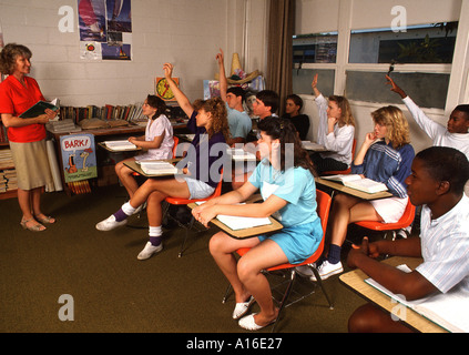 High school students and teacher in foreign language class Stock Photo