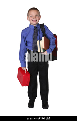 Young Boy Ready for First Day of School Stock Photo