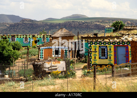 South Africa Ndebele house Orange Free State woman Stock Photo