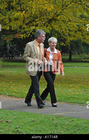 Pair of senior citizens in the park Stock Photo